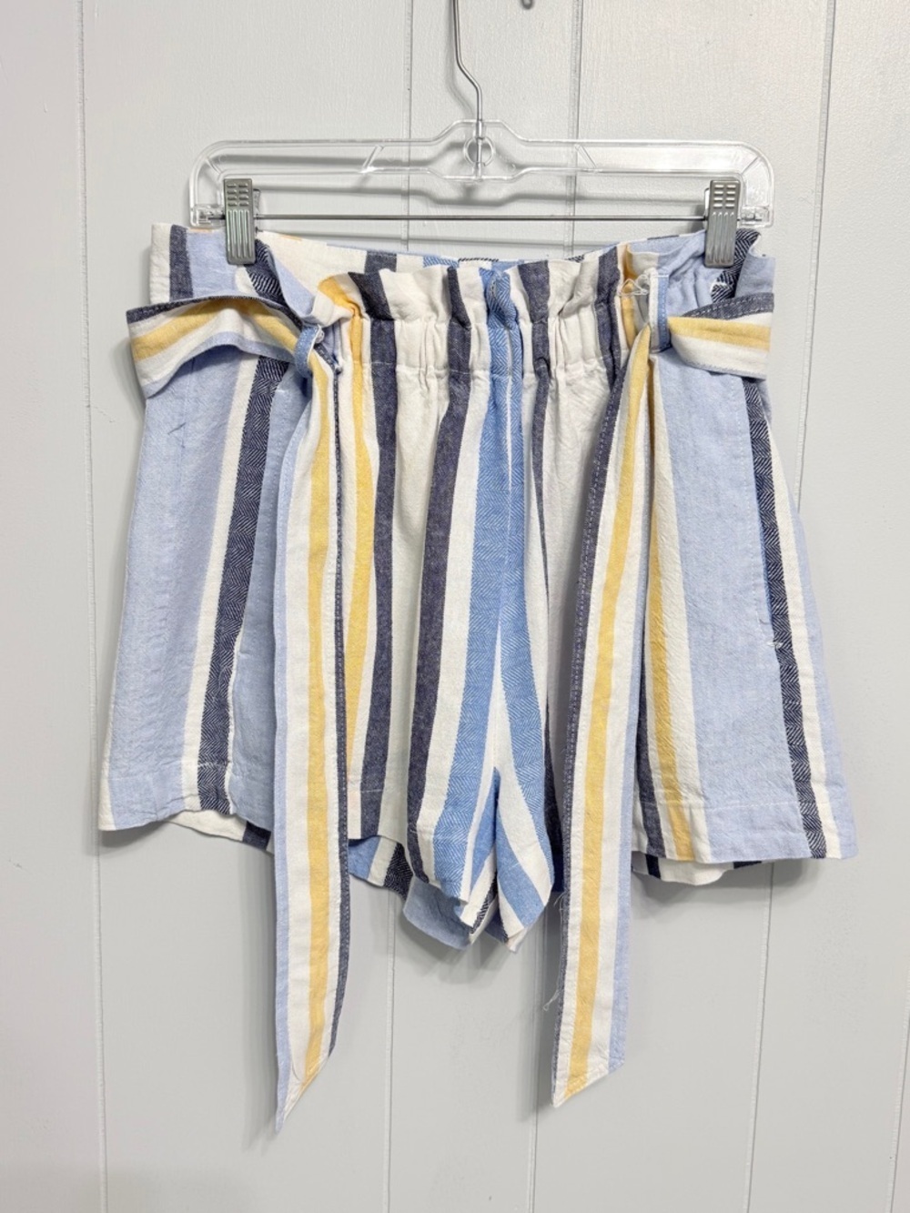 #8) Striped Tie-Waist Women’s Shorts in Light Blue and White